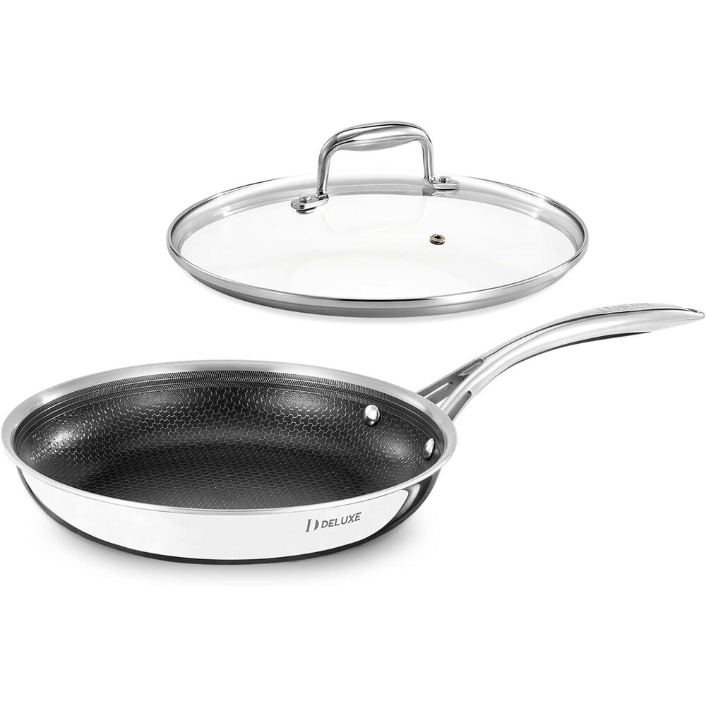 DELUXE Hybrid Ceramic Nonstick 10-Inch Frying Pan w/ Glass Lid Stay-Cool Handle